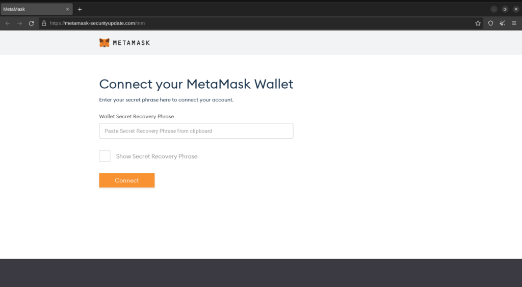 Phishing website metamask-securityupdate[.]com/mm impersonating MetaMask